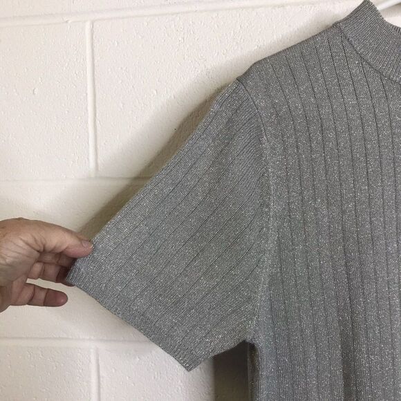 Vtg Sag Harbor Womens Silver Gray Metallic Knit Turtleneck Sweater Size Small - Picture 4 of 9